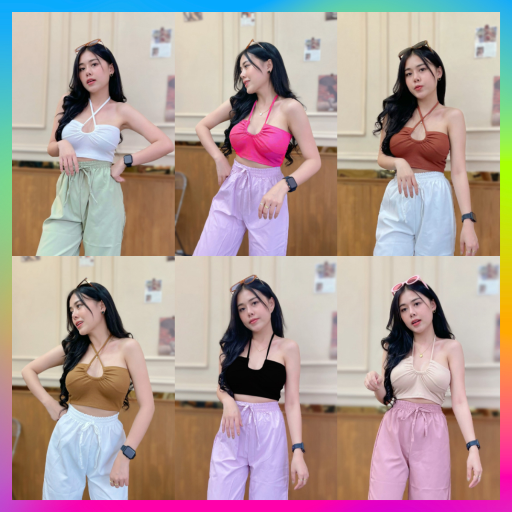 SpinnyHouse สายเดี่ยว คล้องคอ เสื้อไปทะเล นางแบบใส่ในค้าจริง ผ้าร่อง น่ารักมากแม่ รุ่น กุ๊งกิ๊ง L202D