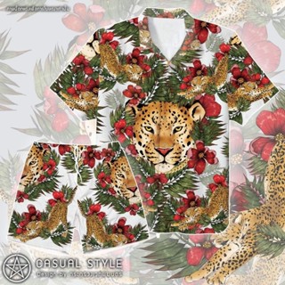 ชุดฮาวายลาย Leopard ดำ