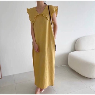 Korean linen collar dress น่ารักอีกแย้วจ้าเดรสผ้าลินินเกาหลีเนื้อดีสุดๆดีเทลคอแต่งปกระบายฮิตกันสุดๆตอนนี้มีเป๋าข้าง
