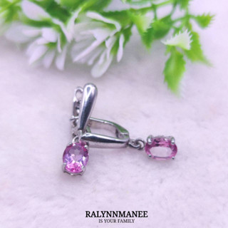 BA042 ต่างหูพลอยพิงค์โทพาซแท้ ( Pink topaz ) ตัวเรือนเงินแท้ 925 ชุบทองคำขาว