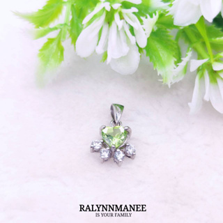 J6413 จี้พลอยเพอริดอทแท้ ( Peridot ) ตัวเรือนเงินแท้ 925 ชุบทองคำขาว