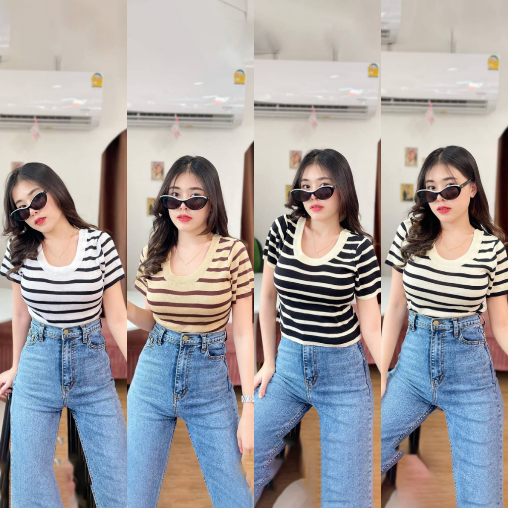 SpinnyHouse มาแล้วๆ เสื้อครอปแฟชั่น งานตามกระแสของวงการตลาดแฟชั่น ทรงคอกลมแขนสั้น รุ่น ลอยฟ้า