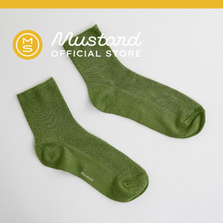 Premium Ribbed Crew Socks (Half) - Green ถุงเท้า