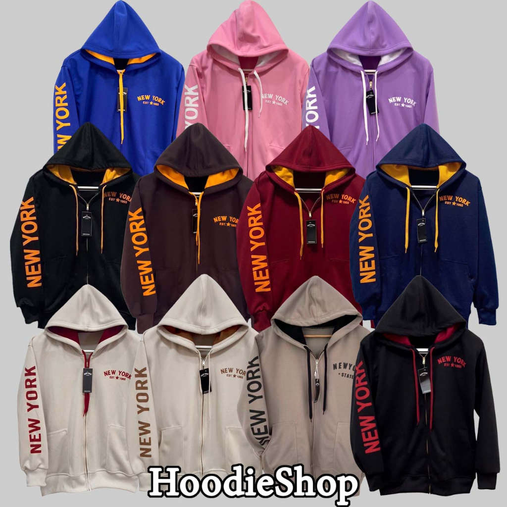 เสื้อกันหนาวมีฮู้ด รุ่นสกรีนแขน New york