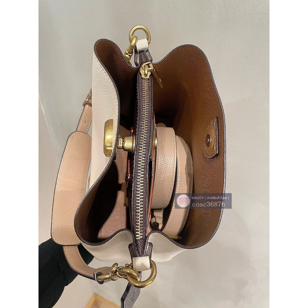 แท้💯% /ปลอดภาษี COACH Willow Bucket กระเป๋าทรงถังใบเล็ก กระเป๋าสะพายข้างผู้หญิง，กระเป๋าสะพายข้างแบบพกพา