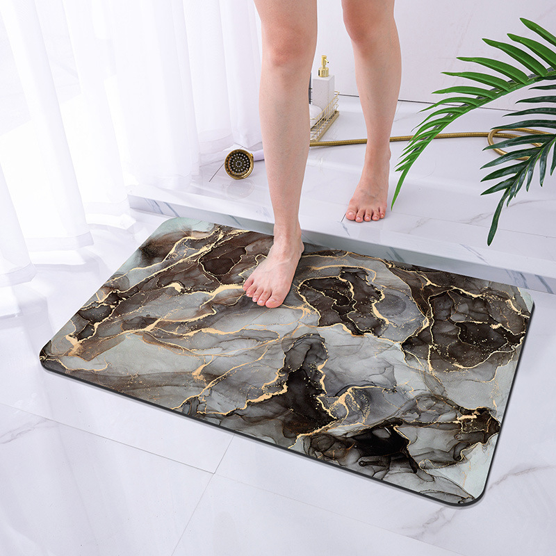 พรมเช็ดเท้า ห้องน้ำ แร่ดินเบา ลายหินอ่อน แห้งไว กันลื่น ขนาด 40x60 ซม. BO-E007