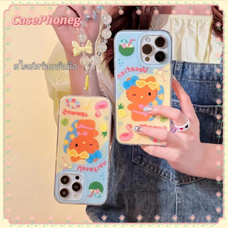 🍑CasePhoneg🍑ป้องกันการหล่น ขอบเต็ม การ์ตูน 11 14 pro max สไตล์สร้อยข้อมือ คิตตี้ สีเหลือง case for iPhone 12 13