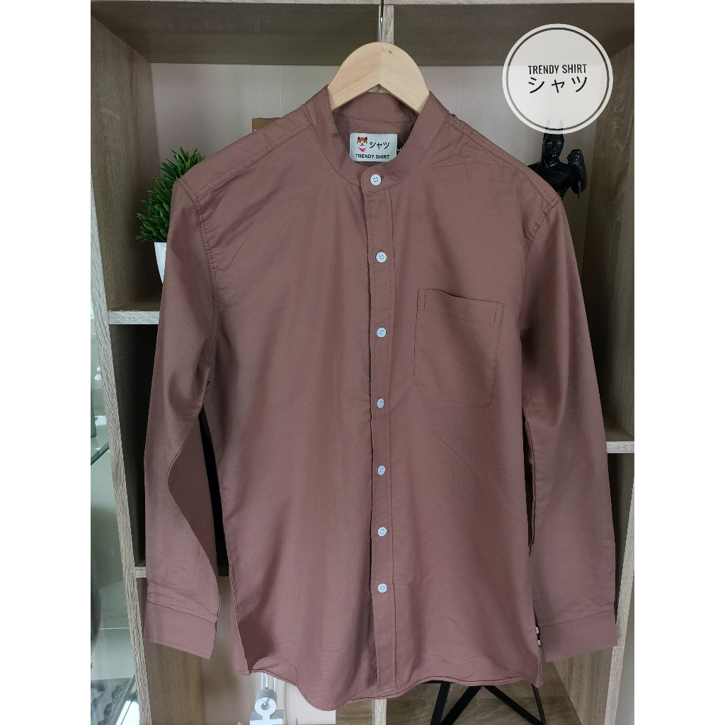 เสื้อเชิ้ตคอจีน แขนยาว Trendy Shirt สีน้ำตาลโอวัลติน ผ้า Oxford เนื้อผ้าดี ใส่สบาย ราคา ถูกที่สุด ดีลบีเคเค แกลเลอรีภาพที่ 2