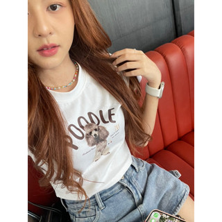 ☁️ Milky tiny crop ครอปสั้นสีขาว รวมลายน้องหมาแมว 🐰