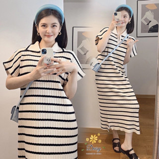 🌈🌿🌼🌺🌸🧡🤎🇰🇷 Knit Stripe Polo Maxi Dress