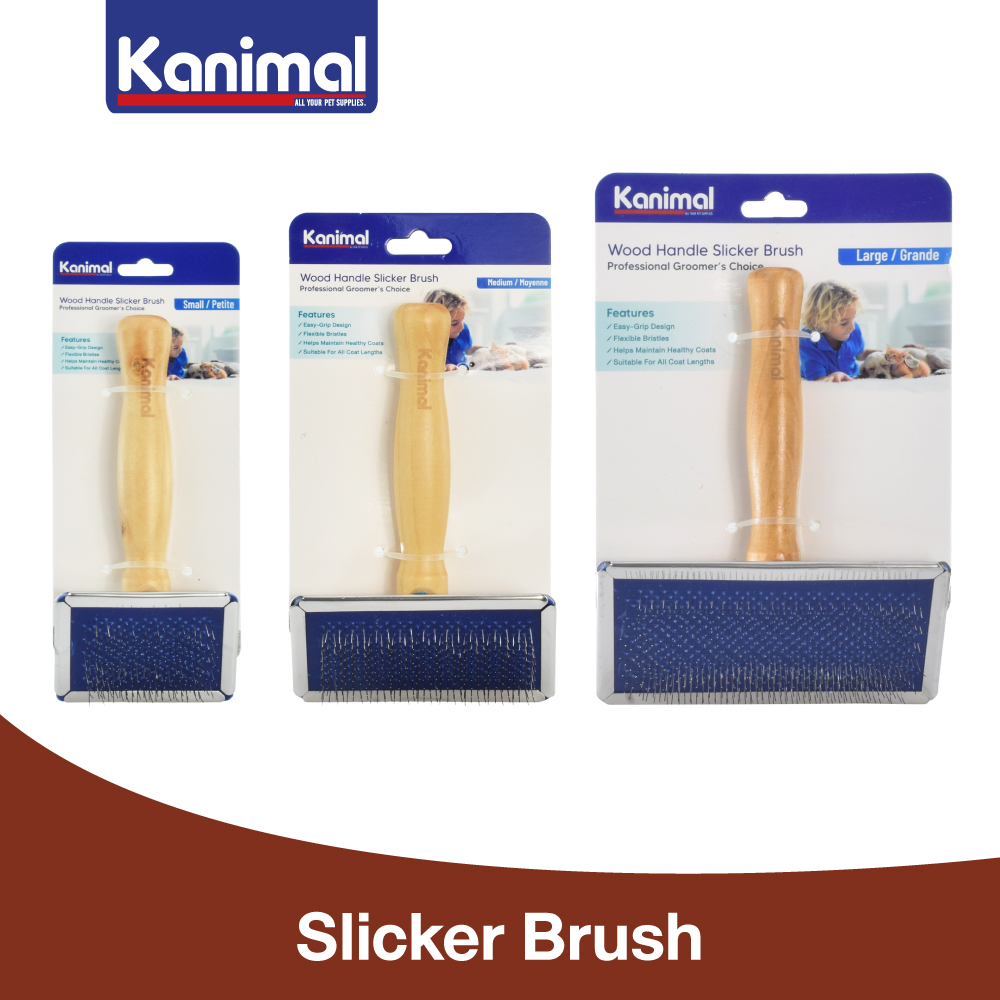 [21230] Kanimal Pet Slicker Brush แปรงสลิคเกอร์ หวีสางขนด้ามไม้ (ไร้หมุด) สำหรับสุนัขและแมว Size S / M / L