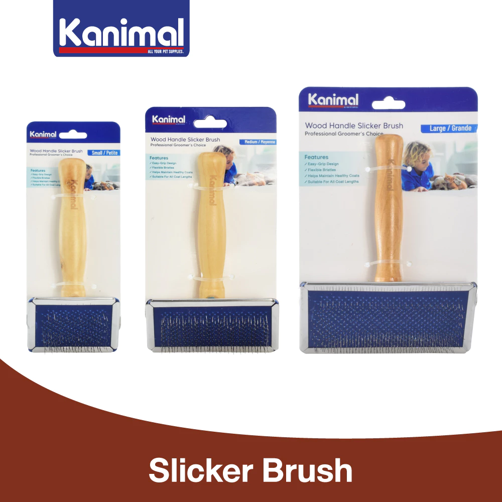 [21230] Kanimal Pet Slicker Brush แปรงสลิคเกอร์ หวีสางขนด้ามไม้ (ไร้หมุด) สำหรับสุนัขและแมว Size S / M / L