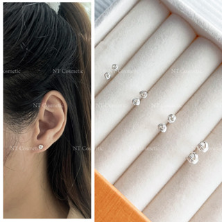 🇹🇭 ร้านไทย 🇹🇭 (ตะกร้อ ขาว) Silver 925 เงินแท้ ต่างหูเพชร cz earrings ไม่ลอก ไม่ดำ ใส่อาบน้ำได้