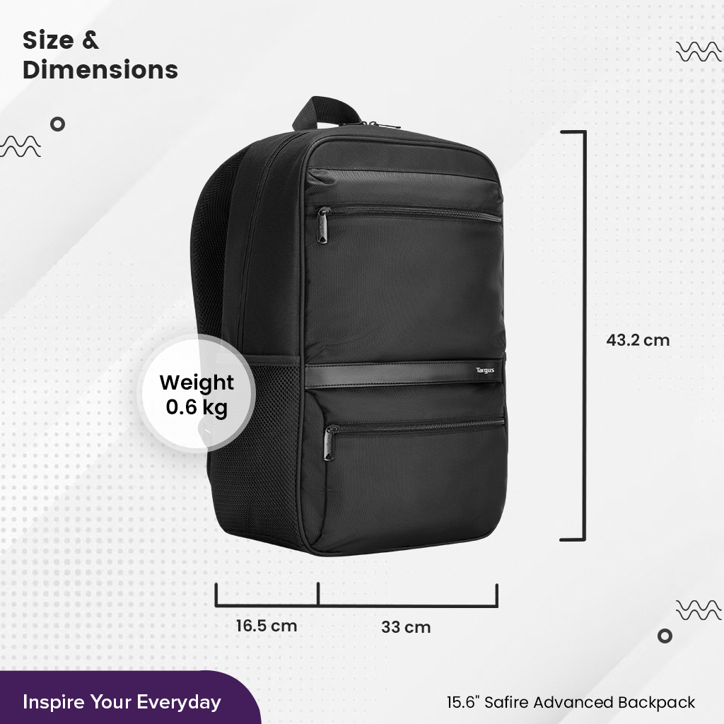 กระเป๋าเป้ใส่โน๊ตบุ๊คสำหรับขนาด 15.6 นิ้ว Targus  Safire Advanced Backpack (Black) [TBB591GL]