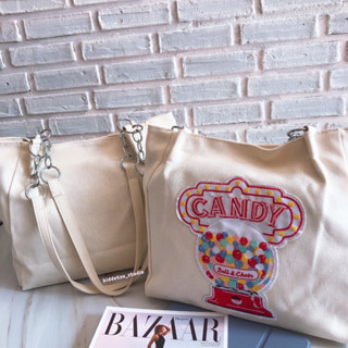 พร้อมส่ง กระเป๋าผ้าเเคนวาส candy สีครีมขาว kiddetsu_studio