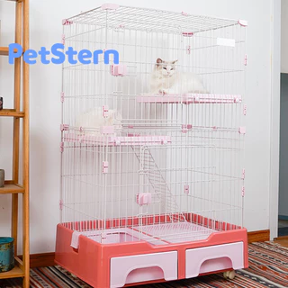 PetStern ขนาดใหญ่กรงแมวพับได้ กรงแมวคอนโด4ชั้น,มี3ประตู มีชั้นลอยพร้อมบันได