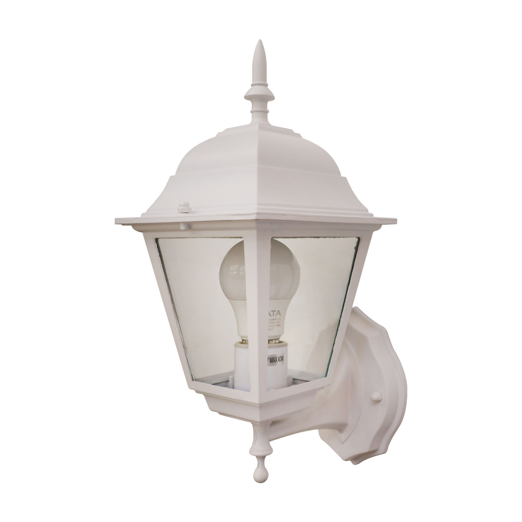 Lightmax โคมไฟกิ่งนอก โคมไฟติดผนังภายนอก 1043/005 ทรงโรมันสี่เหลี่ยม สีขาว ขนาด 15 x 19 ซม.