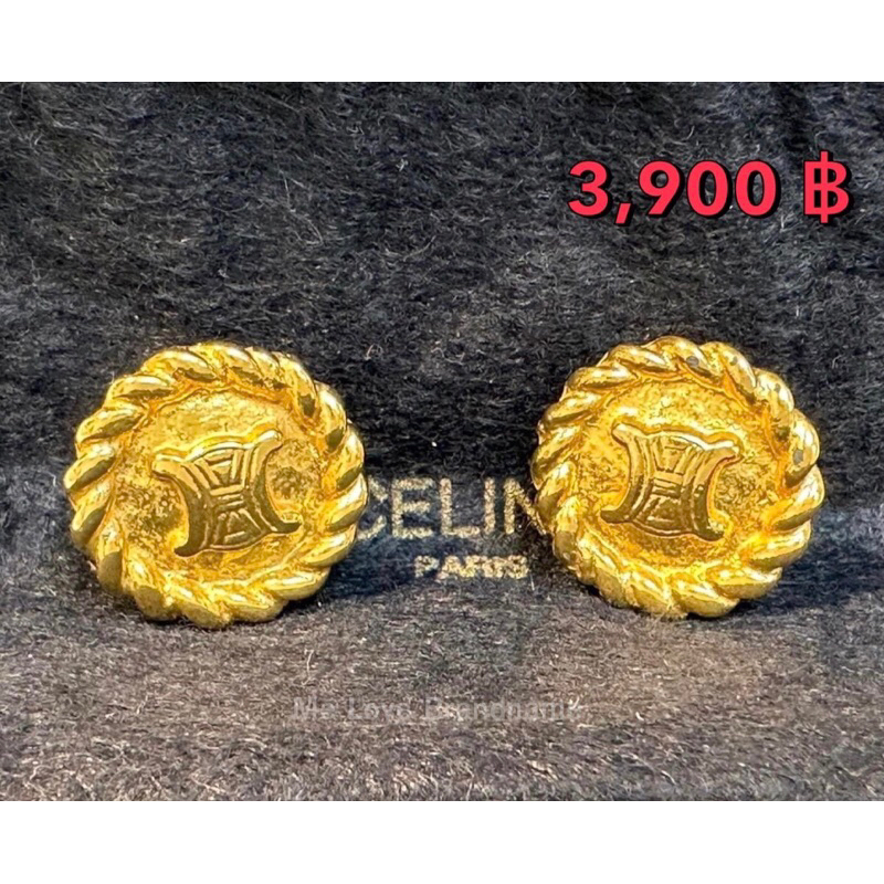 CELINE Vintage Big Earrings Triomphe logo Round Gold (รับประกันสินค้าแท้)