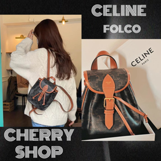 🍒ซีลีน Celine FOLCO Logo Print Mini Backpack in Calfskin สุภาพสตรี / กระเป๋าเป้สะพายหลัง