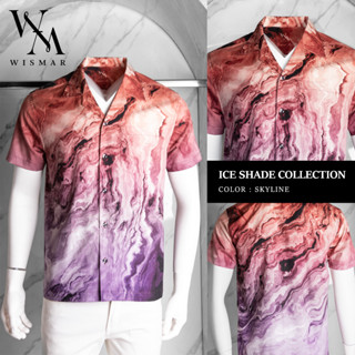 เสื้อเชิ้ตฮาวายแขนสั้น ผ้าไหมอิตาลี 100% (สกายไลน์) : Hawaii Ice Shade Marble Shirt  (Short-sleeved)