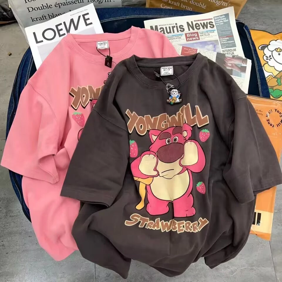 เสื้อลายใหม่ คอกลม ʕ•ᴥ•ʔ หมีพิมพ์ลาย แขนสั้น น่ารักมาก สกรีนเต็มตัว ผ้าฝ้าย cotton ขนาดฟรีไซส์ T-05