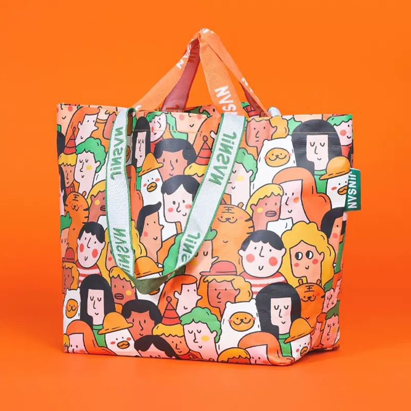 ‼️ร้านไทยพร้อมส่ง‼️ (ผู้คน) Shopping Bag/Woven Bag ถุงช้อปปิ้งกันน้ำ สะพายไหล่และถือ กระเป๋าช้อปปิ้ง