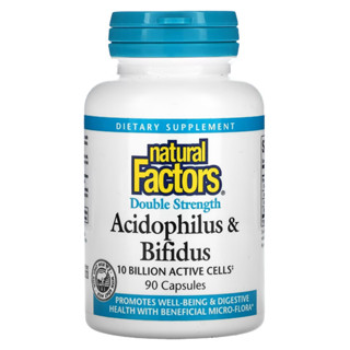 Acidophilus &amp; Bifidus Double Strength  Probiotic โพรไบโอติก10 Billion, 90 Capsules Natural Factors