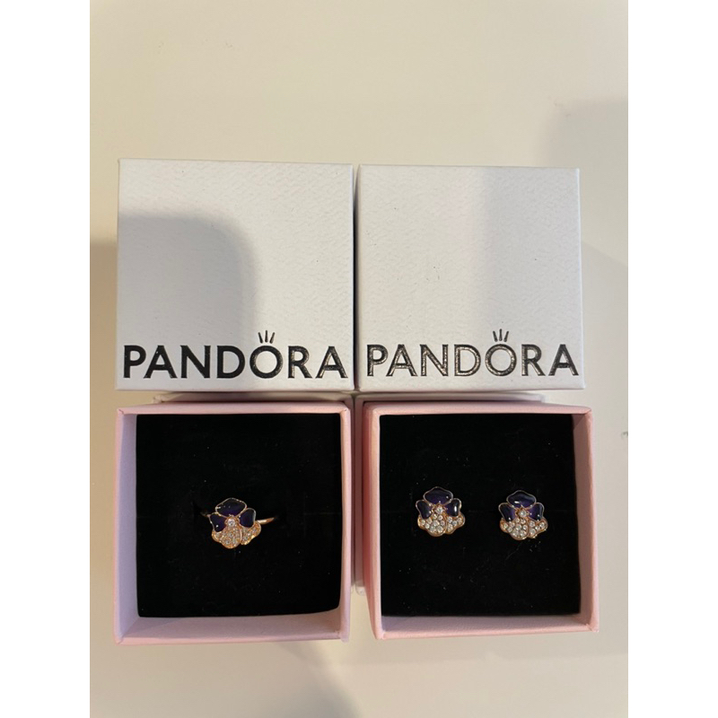 Pandora ของแท้ Set แหวน+ต่างหู Pansy Flower