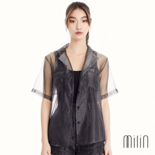 [MILIN] Sensuous Collared V neckline short sleeve see through shirt เสื้อเชิ้ตผ้าโปร่งคอปกแขนสั้น