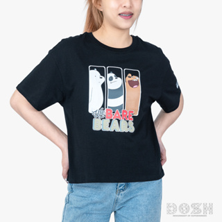 DOSH WOMENS CROPPED TOPS  WE BARE BEARS เสื้อยืดทรงครอปหลวม ผู้หญิง PWBBWT1002-BL