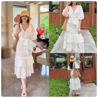 Goddessshop Lace Maxi dress เดรสลูกไม้ลายฉลุ #3099