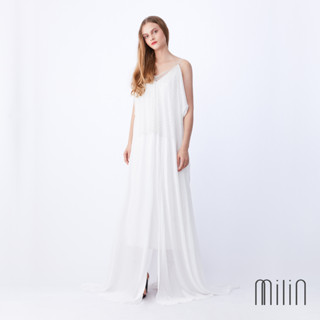 [MILIN] Laucala Dress Cold shoulder V-neck maxi dress ชุดเดรสยาวสายเดี่ยวคอวีแต่งคริสตัล