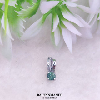 O6454 จี้พลอยเขียวส่องแท้ ( Green sapphire ) ตัวเรือนเงินแท้ 925 ชุบทองคำขาว