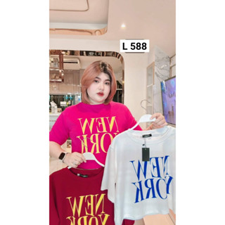 588.Lเสื้อครอปสาวอวบผ้ายูนิโคล่ลายnewyork