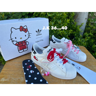 Adidas Superstar hello kitty รองเท้าผ้าใบผูกเชือกพร้อมกล่อง