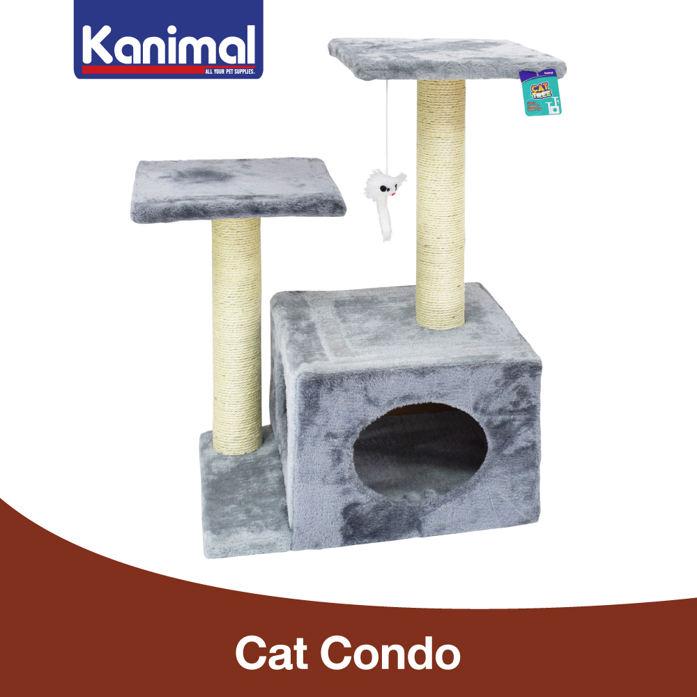 [610075] Kanimal Cat Tree ของเล่นแมว คอนโดแมว ที่นอนแมว เสาลับเล็บพร้อมอุโมงค์ สำหรับแมว Size L 45x34x70 ซม. (สีเทา)