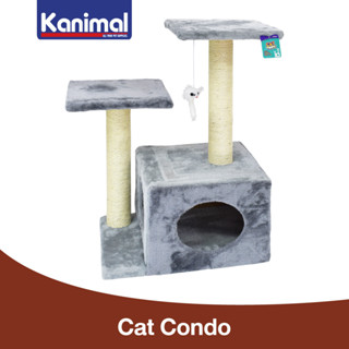 Kanimal Cat Tree ของเล่นแมว คอนโดแมว ที่นอนแมว เสาลับเล็บพร้อมอุโมงค์ สำหรับแมว Size L ขนาด 45x34x70 ซม. (สีเทา)