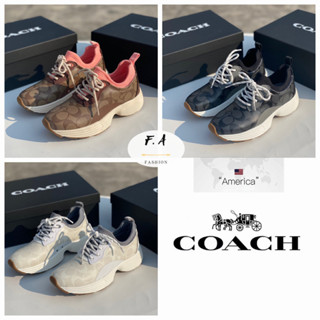 U.S OUTLET coach แท้ รองเท้าผ้าใบผู้หญิง  รองเท้าเก่าย้อนยุค   พื้นยางด้านนอก  พื้นรองเท้าหนา  เบาไม่เมื่อยเท้า