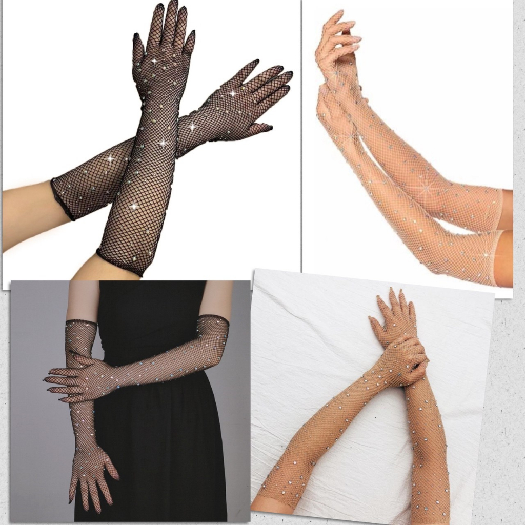 🚀 ถุงมือ ตาข่าย ประกายเพชร Sexy ถุงมือตาข่าย วัสุดหนา ยืด แข็งแรง ใส่ออกงาน การแสดง หรือชุดครอสเพลย์ได้ 🚀