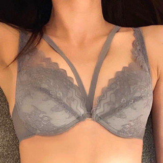 Annebra บราเสริมทรง ตะขอหลัง คอวี มีโครง เสริมฟองน้ำ Push up Mold bra V Neck รุ่น AB1-568 สีเทา,สีดำ