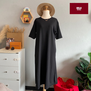 🇯🇵MUJI เดรสมินิมอล มือสอง แบรนด์ญี่ปุ่นแท้💯% Size M-L (อก 40”) สีดำ🖤 มีกระเป๋าข้าง 💢มีตำหนิ L19