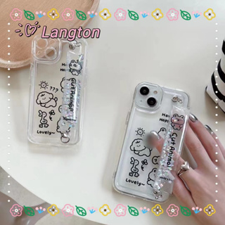 🌈Langton🌸เส้นขอบโปร่งใส ป้องกันการหล่น ขอบเต็ม iphone 11 14 pro max เคสใส การ์ตูน ลูกสุนัข ทรายดูด case for iPhone 12 13