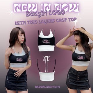 Badgirl logo with 2 layers crop top เสื้อกล้ามครอป ผูกคอ 2ชิ้น