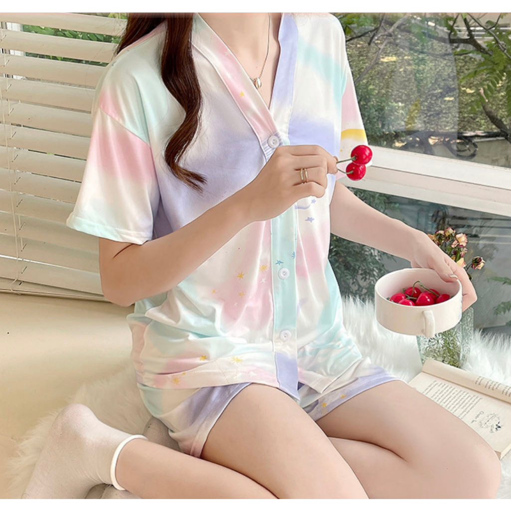 พร้อมส่ง DayDuเซตชุดนอน แขนสั้น กางแกงขาสั้น D130