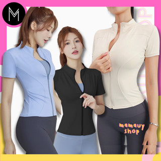 เสื้อออกกำลังกาย แขนสั้นซิปหน้า Slim Fit เสื้อยืด เข้ารูป ผ้าลื่น #PTM2053