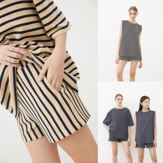 picht Petite Stripe Shorts Side Pocket ขาสั้น ผ้ายืดลายทางเล็ก สวมใส่สบาย