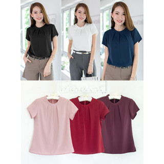 Narinari : NT1356 Round Neck Folded Front Blouse