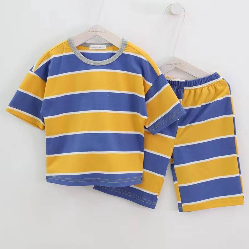 ชุดนอนเด็ก ชุดเซ็ทเด็กชายและเด็กหญิงลายขวาง STRIP SET คอกลม แขนขา 5 ส่วน ทรงกว้างใส่สบาย ไซส์ 90-180