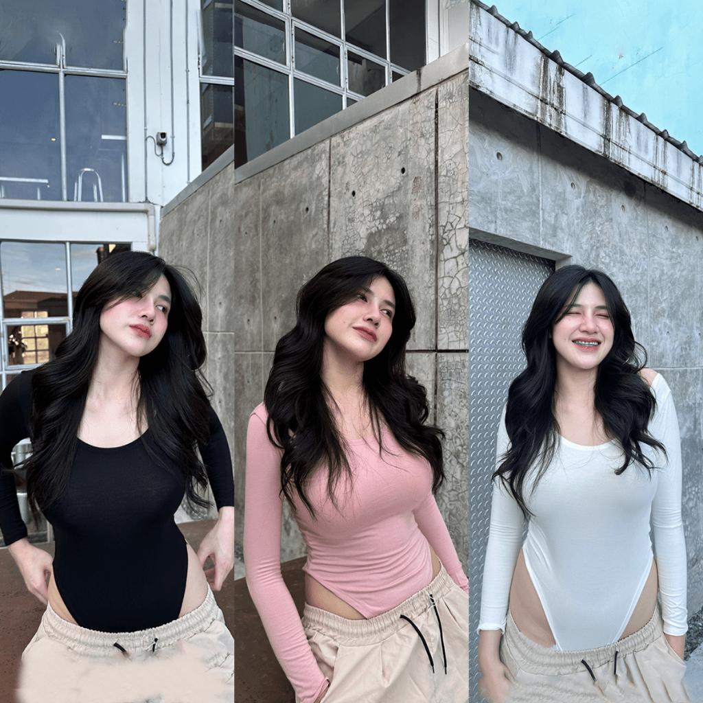 🌈 SpinnyHouse 🌈 บอดี้สูท แขนยาวเว้าหลัง บอดี้สูทแขนยาว ช่วงเป้าแกะได้ บอดี้สูทสายฝอ รุ่น บอดี้ยาว บอ