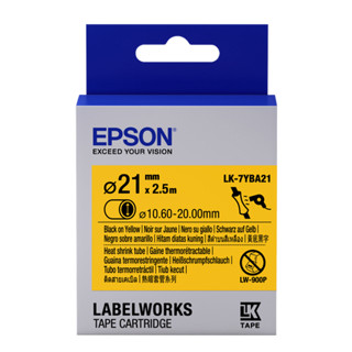 เทปพิมพ์ อักษร ท่อหด ติดสายเคเบิล Heat Shrink Tube Epson LK-7YBA21 อักษรดำบนพื้นเหลือง 21 มม. ความยาว 2.5 เมตร